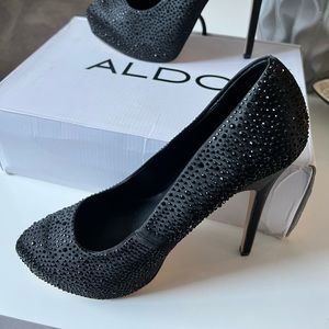 Aldo black satin studded stilettos